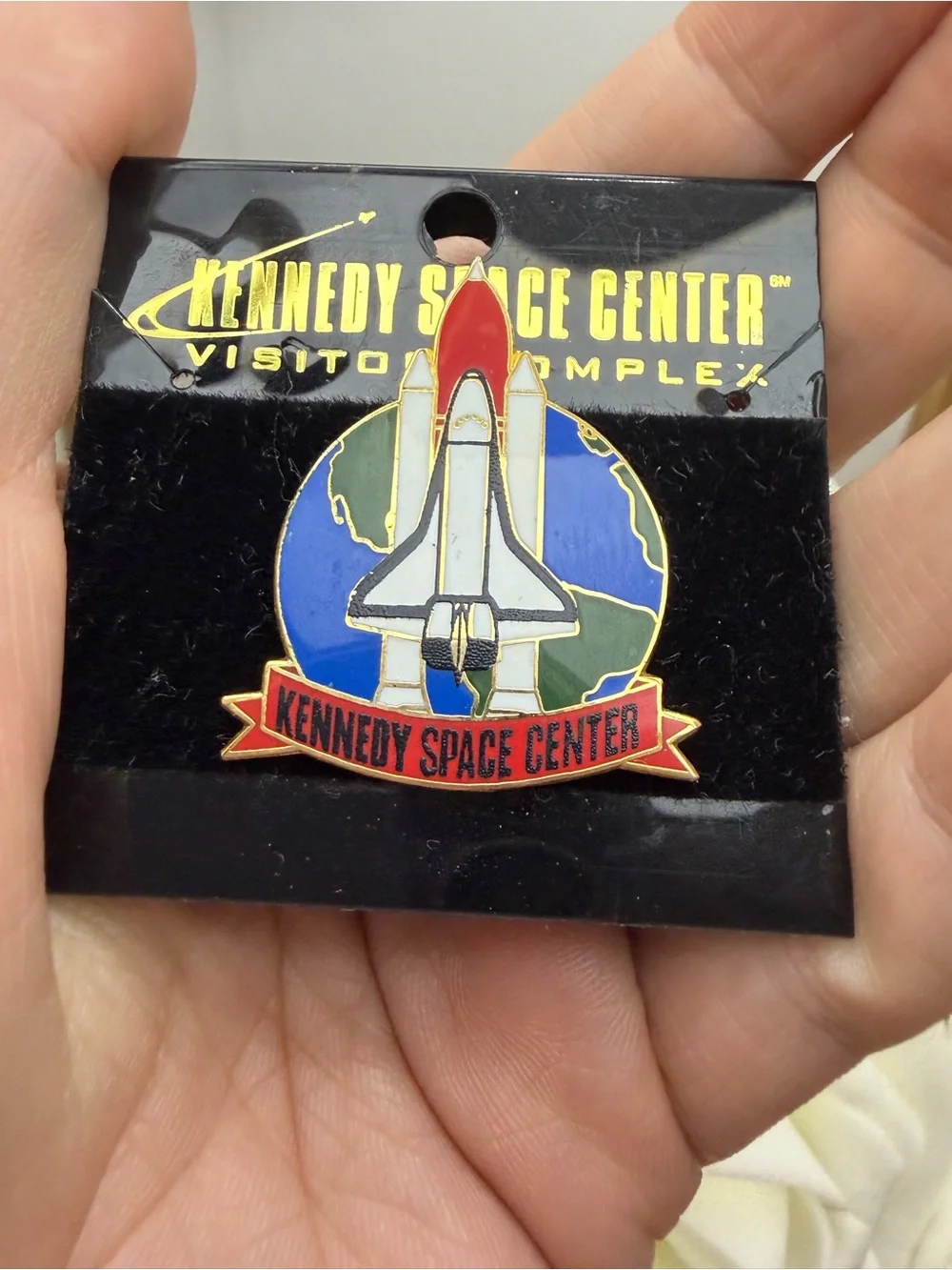 Kennedy Space Center Shuttle Enamel Pin - Red, Blue, White